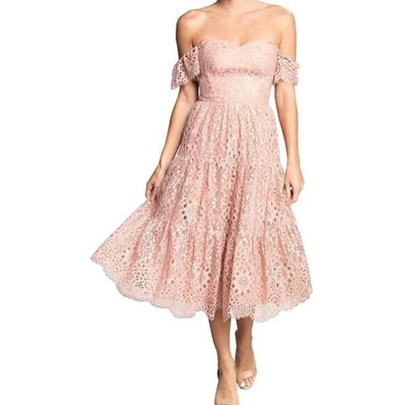 DRESS THE POPULATION River Lace Dress Blush Women’s Sz M - Picture 1 of 7